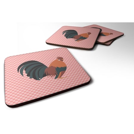 Dutch Bantam Chicken Pink Check Foam Coaster, Set Of 4